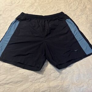 Men's Nike Athletic Shorts ‎ XL Navy Blue With Light Blue Stripes Pockets